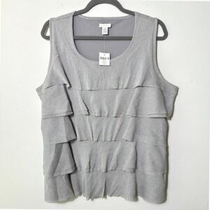 Chico's Women's Sparkle Mesh Silver Metallic Tiered Ruffle Sleeveless 3 US16 XL